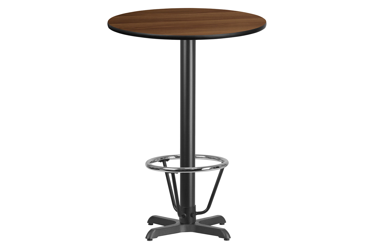 BLNK Round Bar Height Table with 22'' x 22'' Base - Walnut, 30"D, with Foot Ring