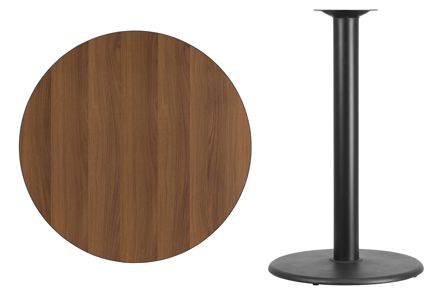 BLNK Round Bar Height Table with 24'' Round Base - Walnut, 36"D