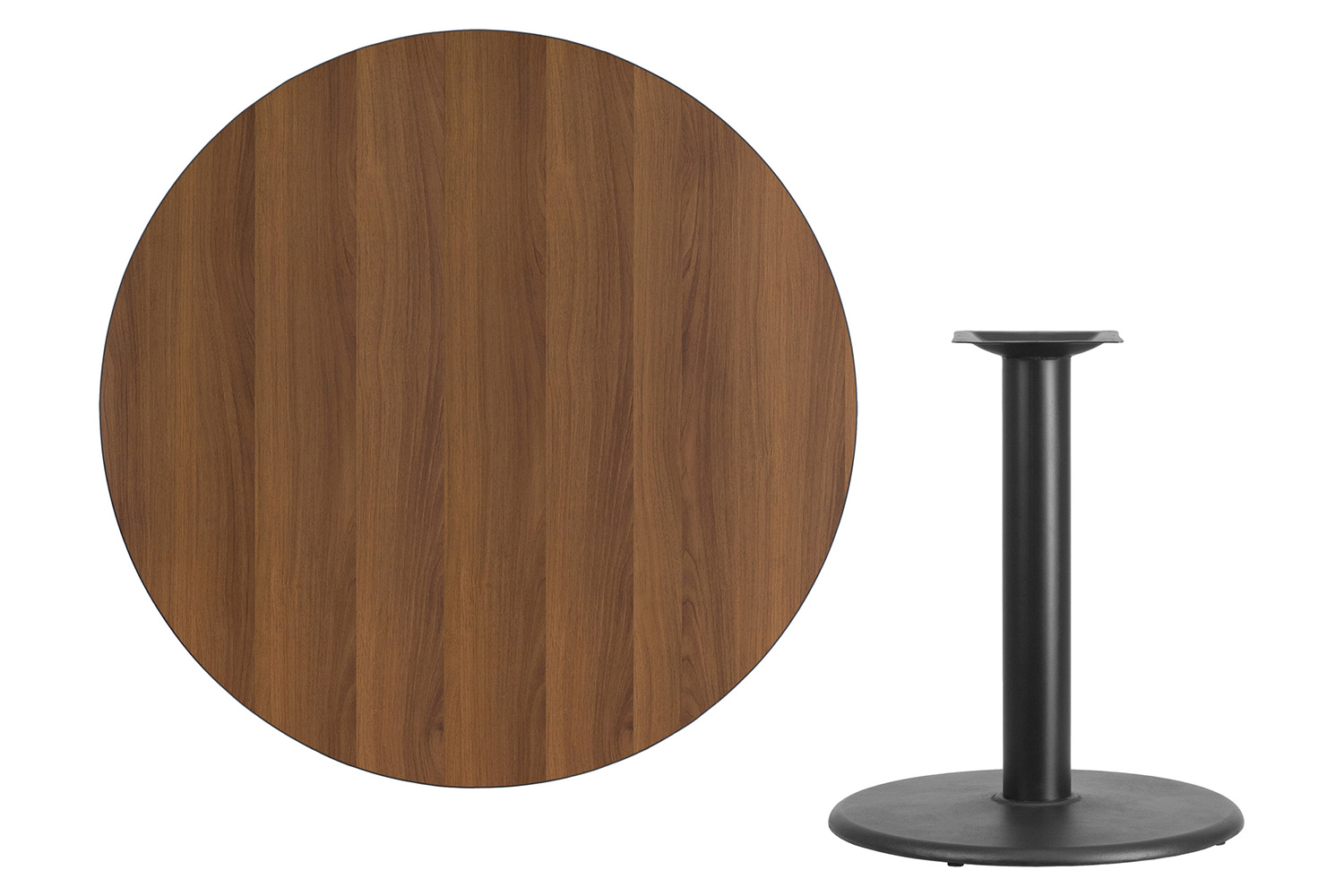 BLNK Round Table with 24'' Round Base - Walnut, 42"D