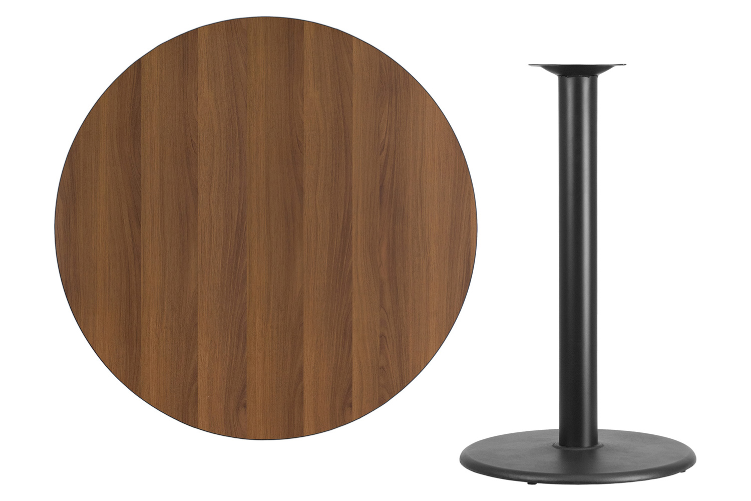 BLNK Round Bar Height Table with 24'' Round Base - Walnut, 42"D