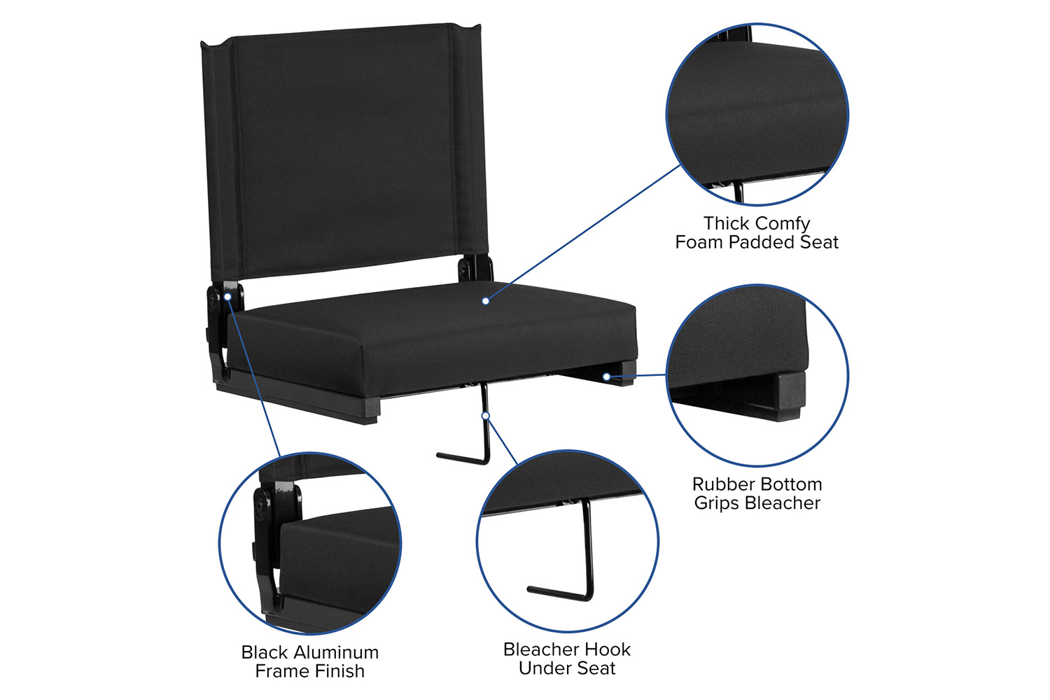 BLNK Grandstand Comfort Lightweight Stadium Chair with Handle and Ultra-Padded Seat - Black