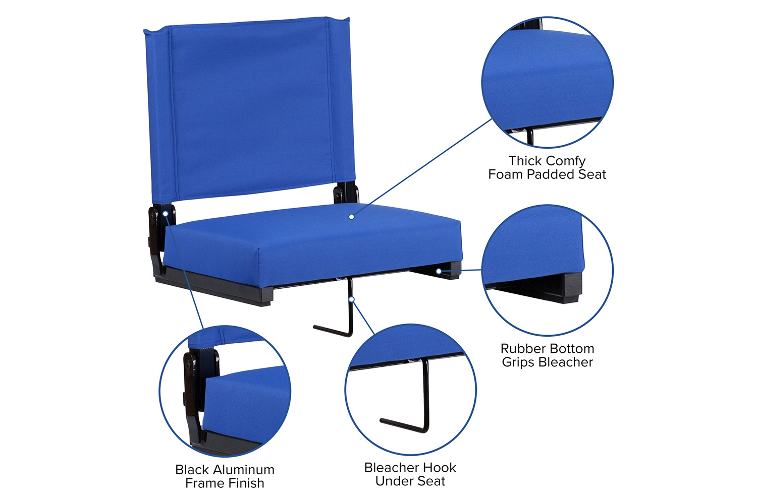 BLNK Grandstand Comfort Lightweight Stadium Chair with Handle and Ultra-Padded Seat - Blue