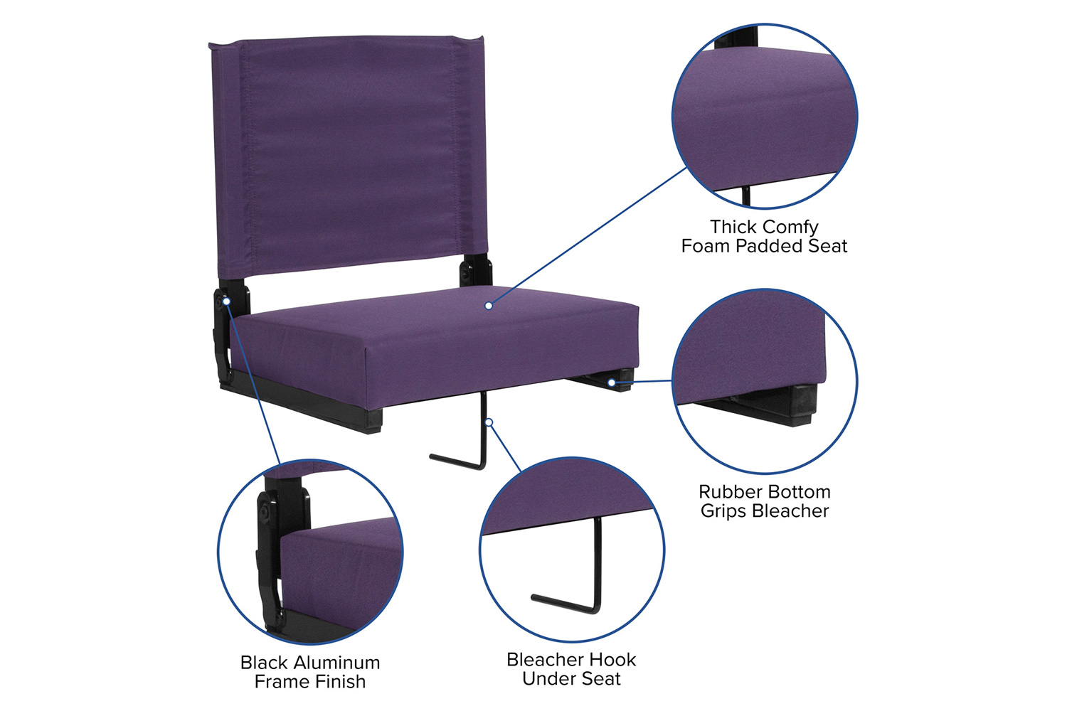 BLNK Grandstand Comfort Lightweight Stadium Chair with Handle and Ultra-Padded Seat - Dark Purple