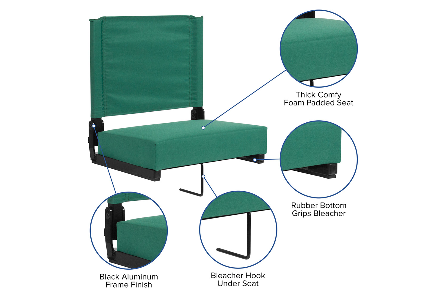 BLNK Grandstand Comfort Lightweight Stadium Chair with Handle and Ultra-Padded Seat - Hunter Green