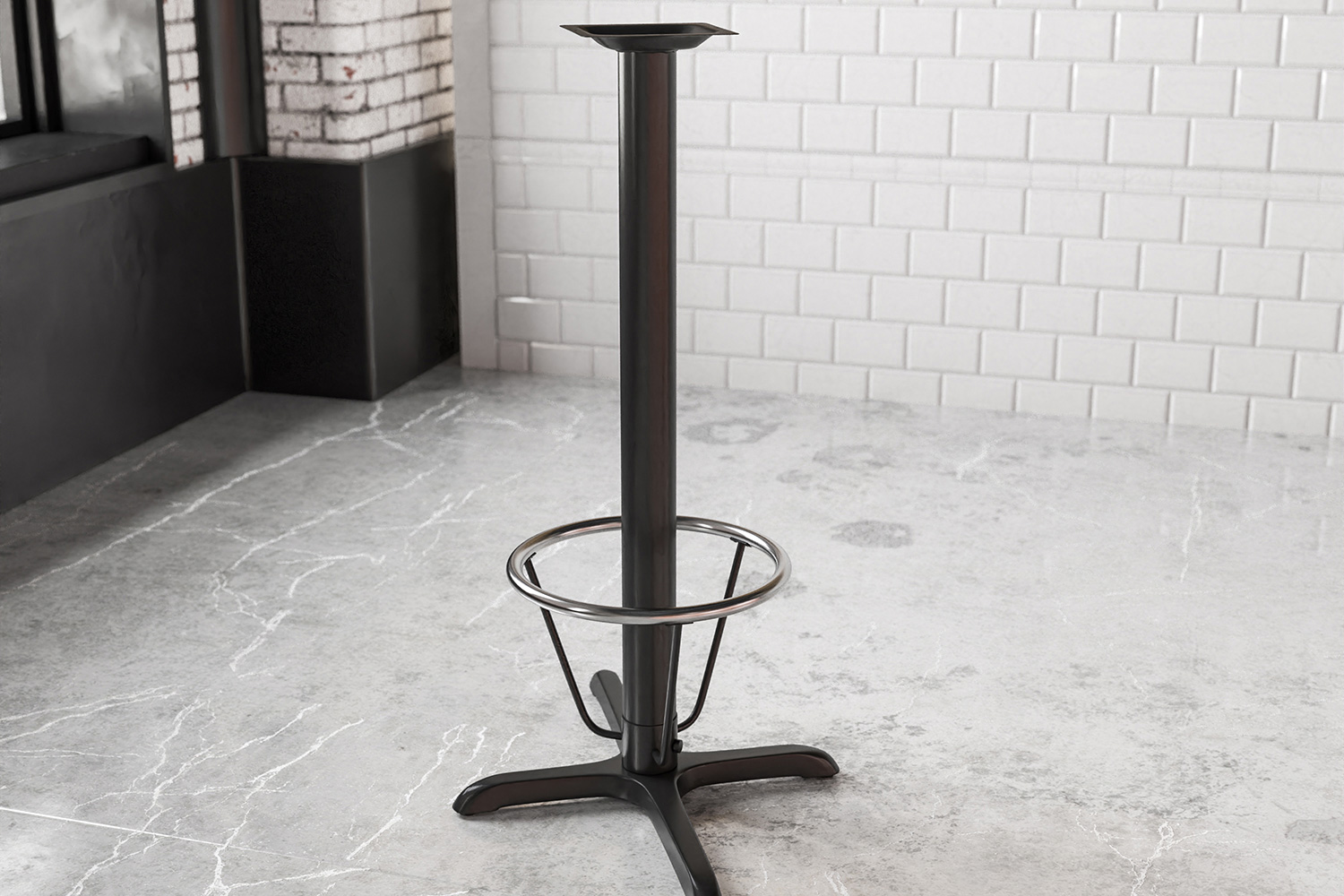 BLNK Beverly Restaurant Table X-Base with Bar Height Column and Foot Ring