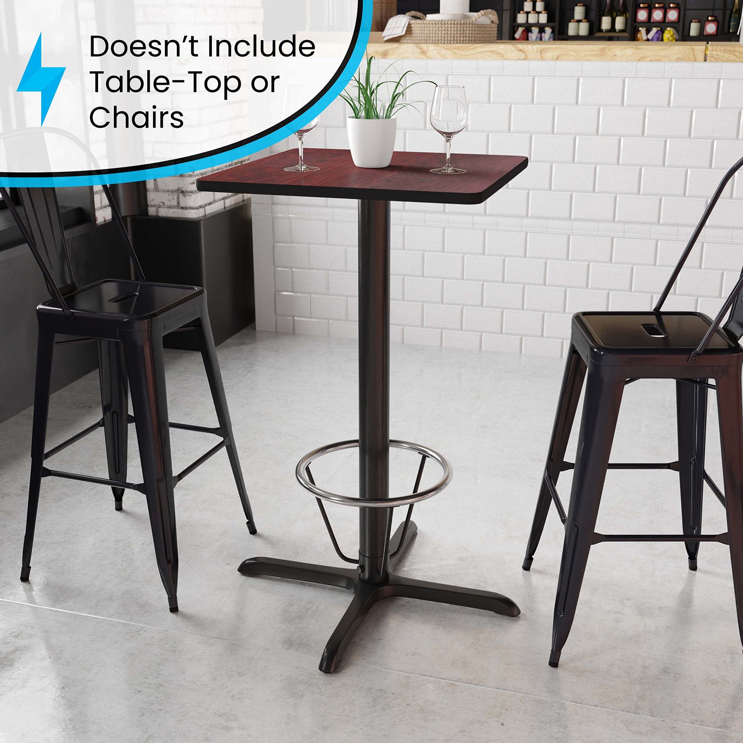 BLNK Beverly Restaurant Table X-Base with Bar Height Column and Foot Ring