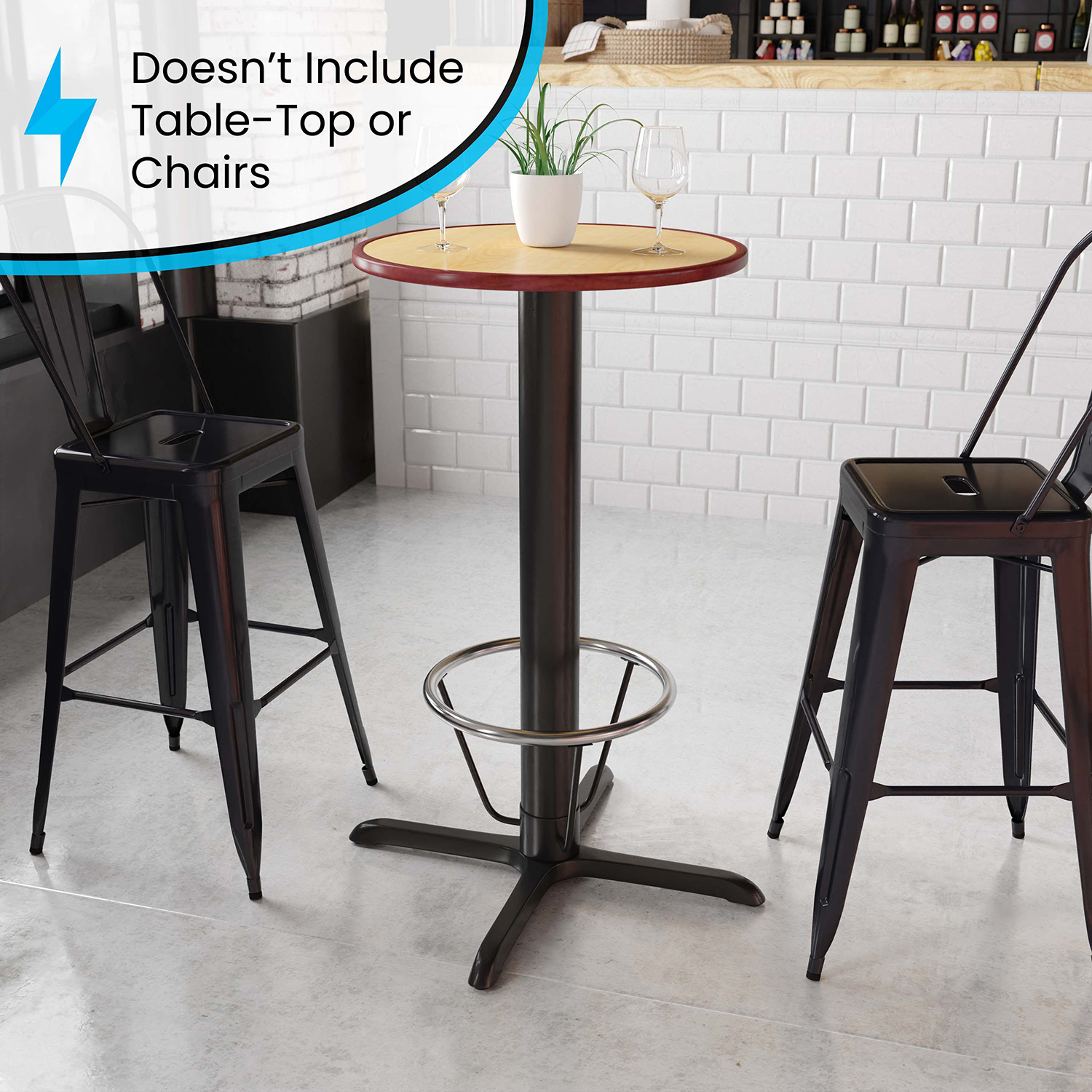 BLNK Beverly Restaurant Table X-Base with Bar Height Column and Foot Ring - 33"W x 33"L