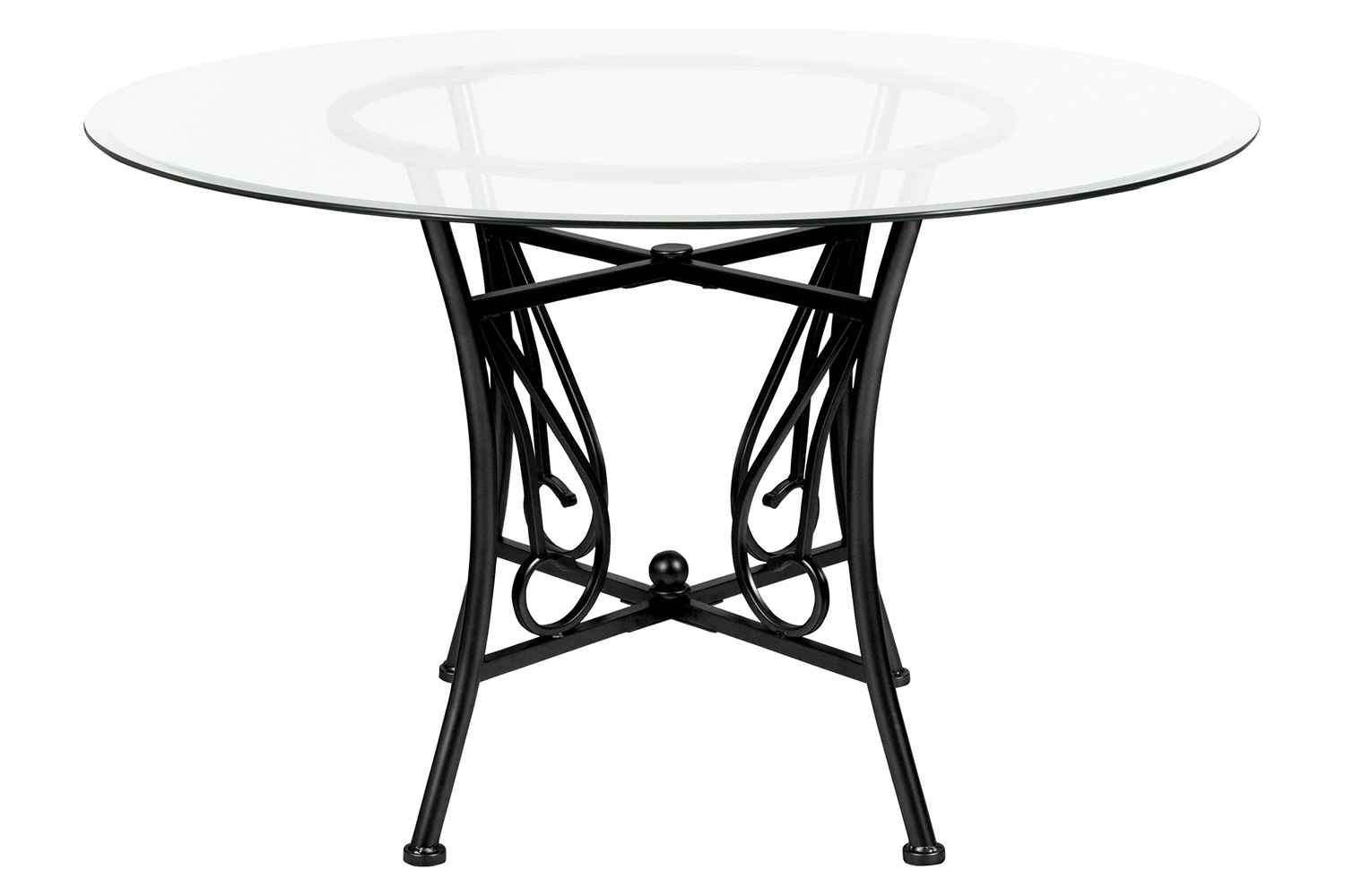 BLNK Princeton Round Glass Dining Table with Black Metal Frame - 48"D