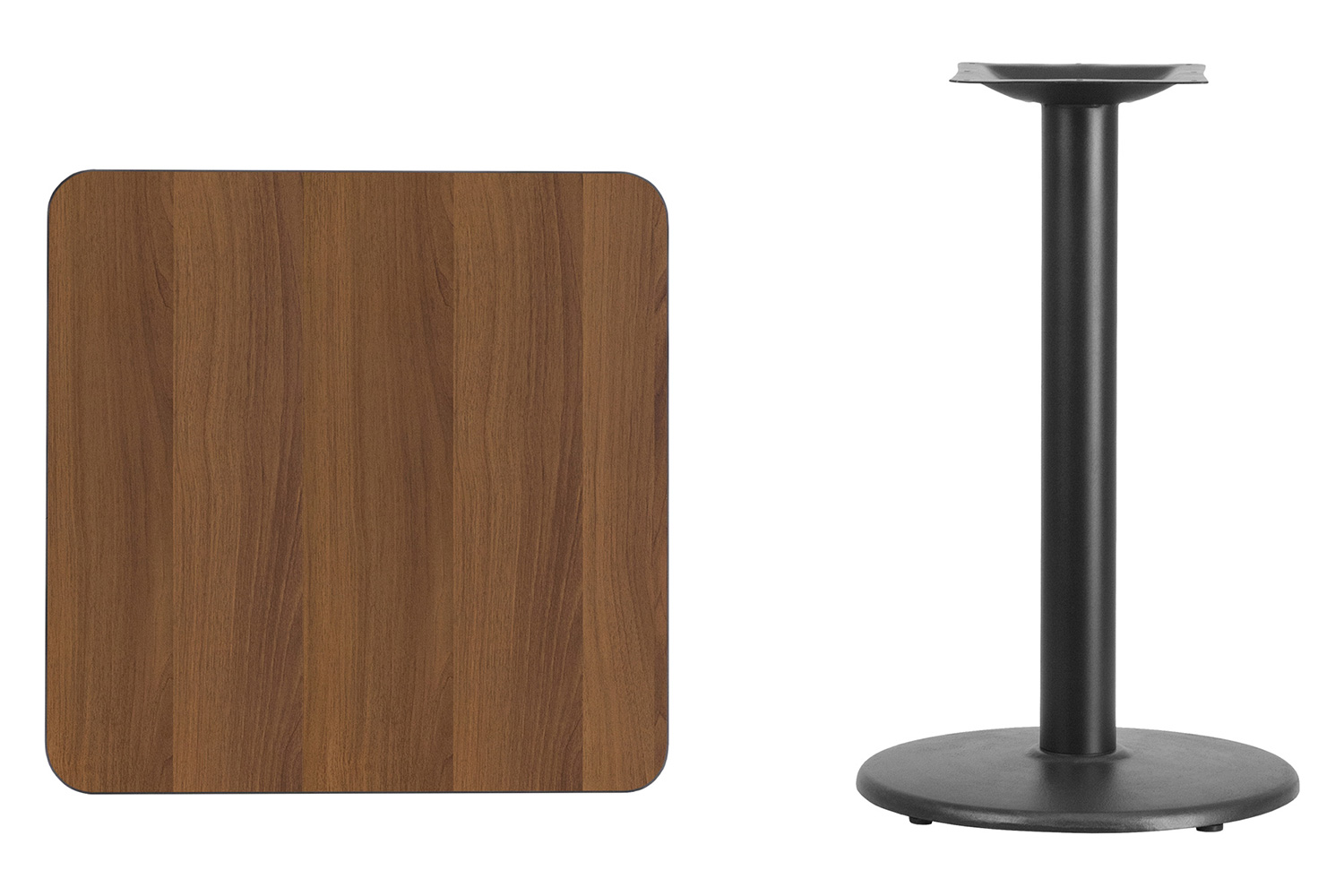 BLNK™ Square Table with 18'' Round Base - Walnut, 24"W