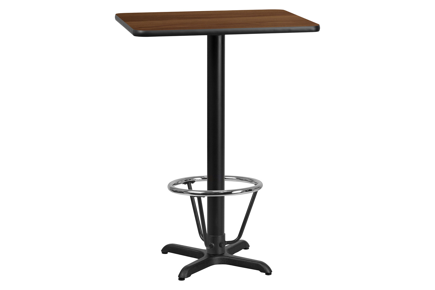 BLNK Rectangular Bar Height Table with 22'' x 22'' Base - Walnut, 24"W x 30"L, with Foot Ring