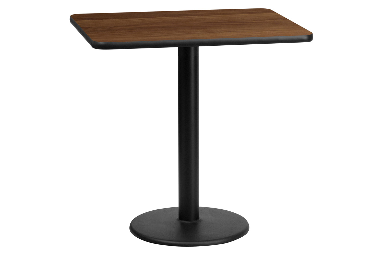 BLNK Rectangular Table with 18'' Round Base - Walnut, 24"W x 30"L