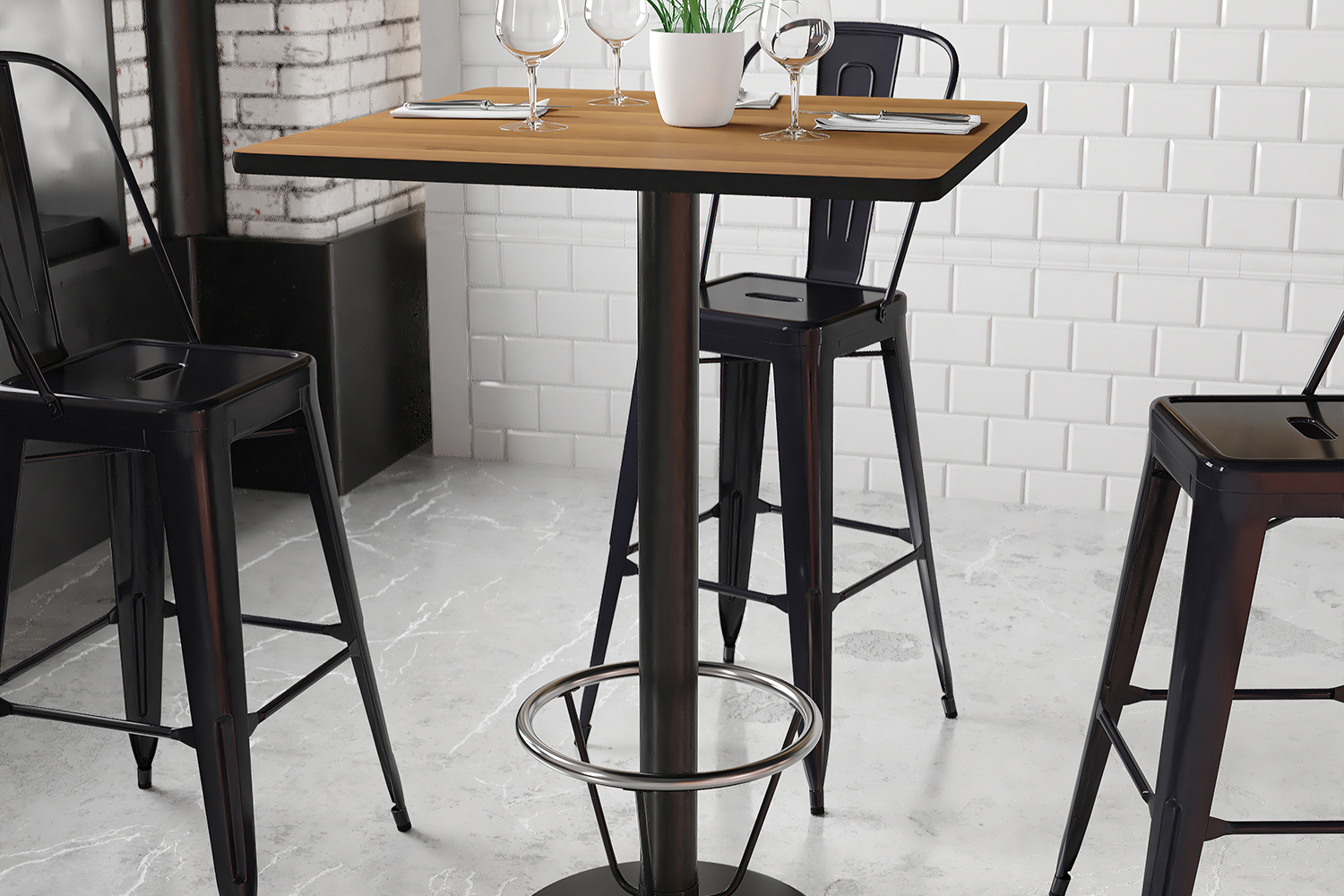 BLNK Square Bar Height Table with 18'' Round Base