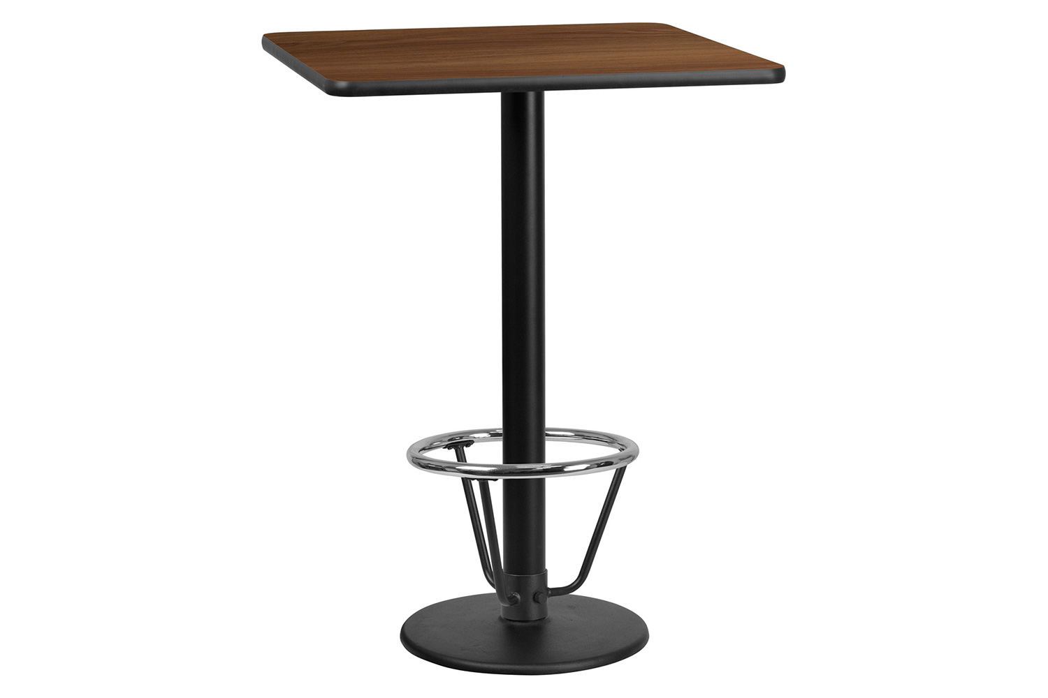 BLNK Square Bar Height Table with 18'' Round Base - Walnut, 30"W, with Foot Ring