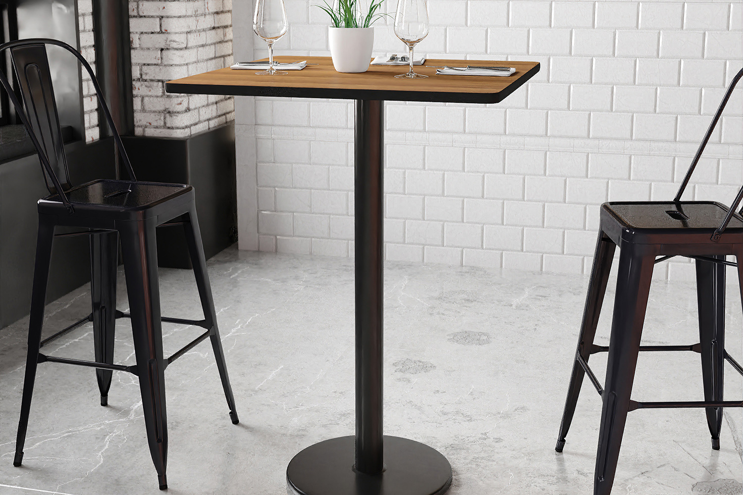 BLNK Square Bar Height Table with 18'' Round Base