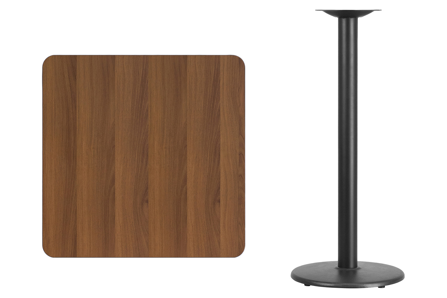 BLNK Square Bar Height Table with 18'' Round Base - Walnut, 30"W