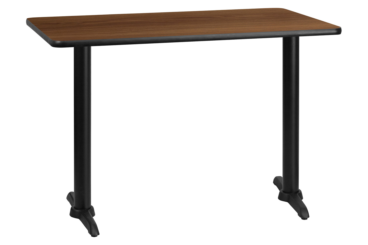 BLNK Rectangular Table with 5'' x 22'' Bases - Walnut, 30"W x 42"L