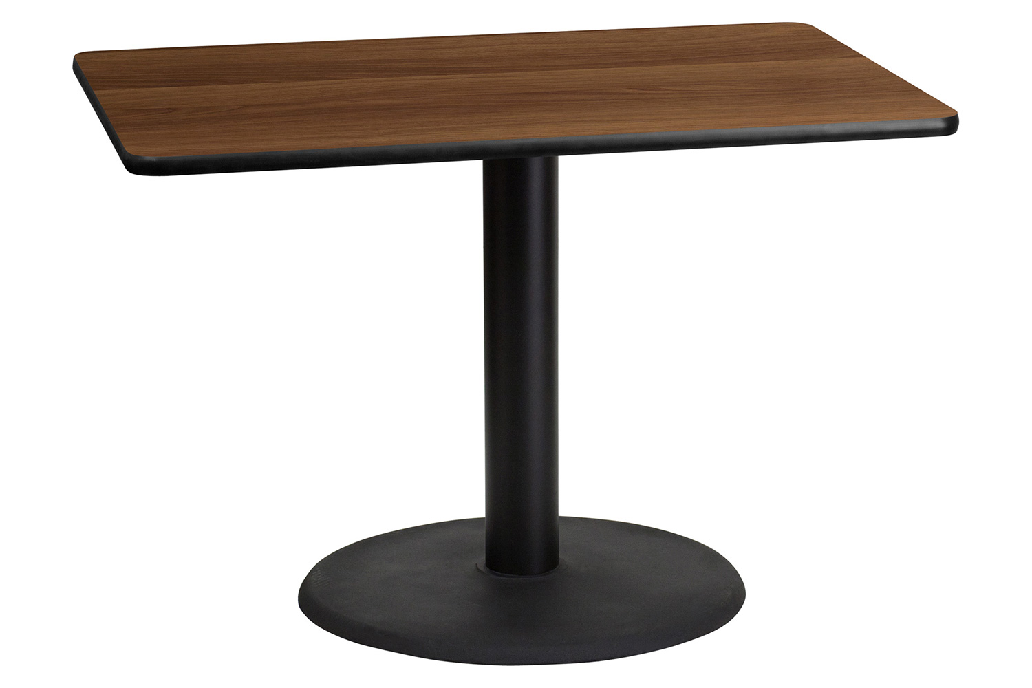 BLNK Rectangular Table with 24'' Round Base - Walnut, 30"W x 42"L