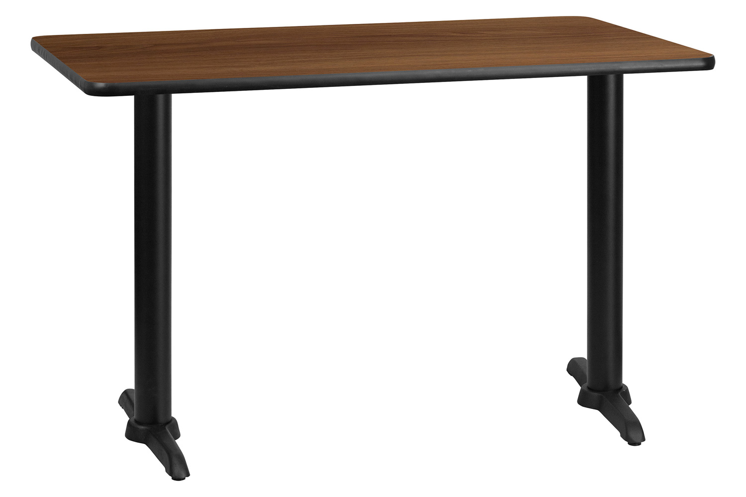 BLNK™ Rectangular Table with 5'' x 22'' Bases - Walnut, 30"W x 48"L