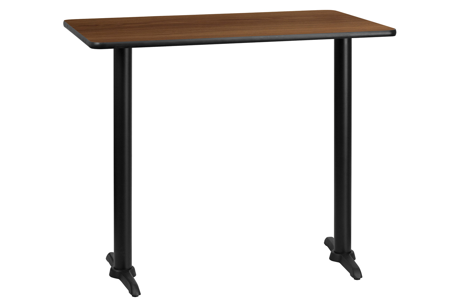 BLNK Rectangular Bar Height Table with 5'' x 22'' Bases - Walnut, 30"W x 48"L