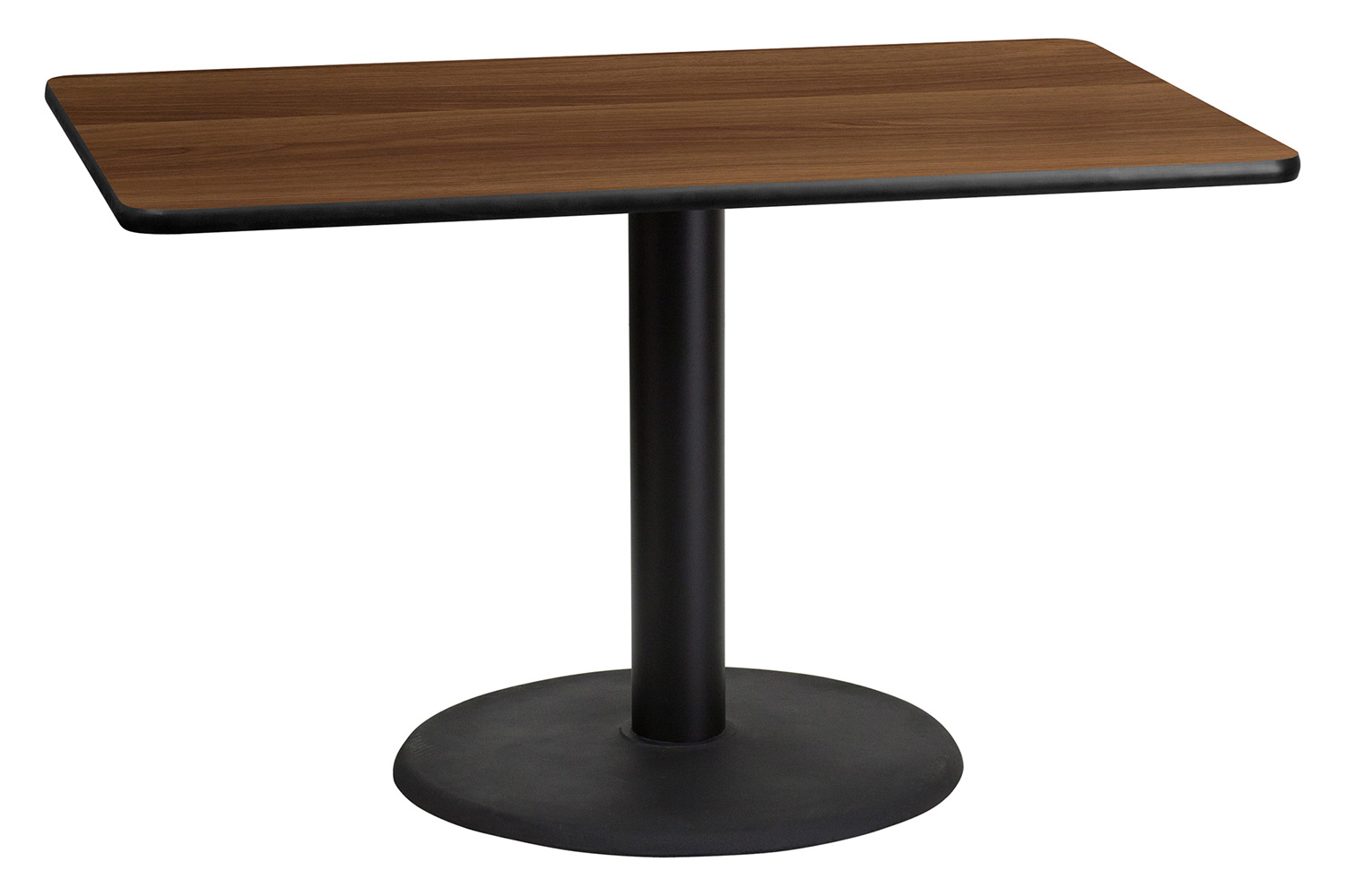 BLNK Rectangular Table with 24'' Round Base - Walnut, 30"W x 48"L