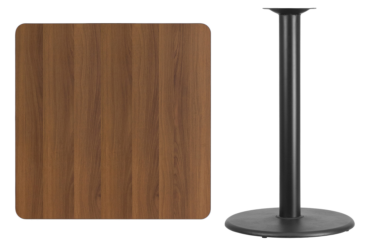 BLNK Square Bar Height Table with 24'' Round Base - Walnut, 36"W