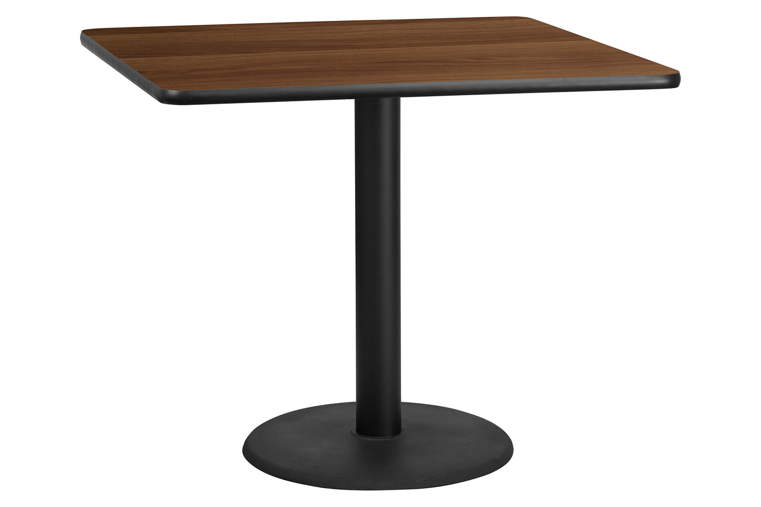 BLNK Square Table with 24'' Round Base - Walnut, 42"W