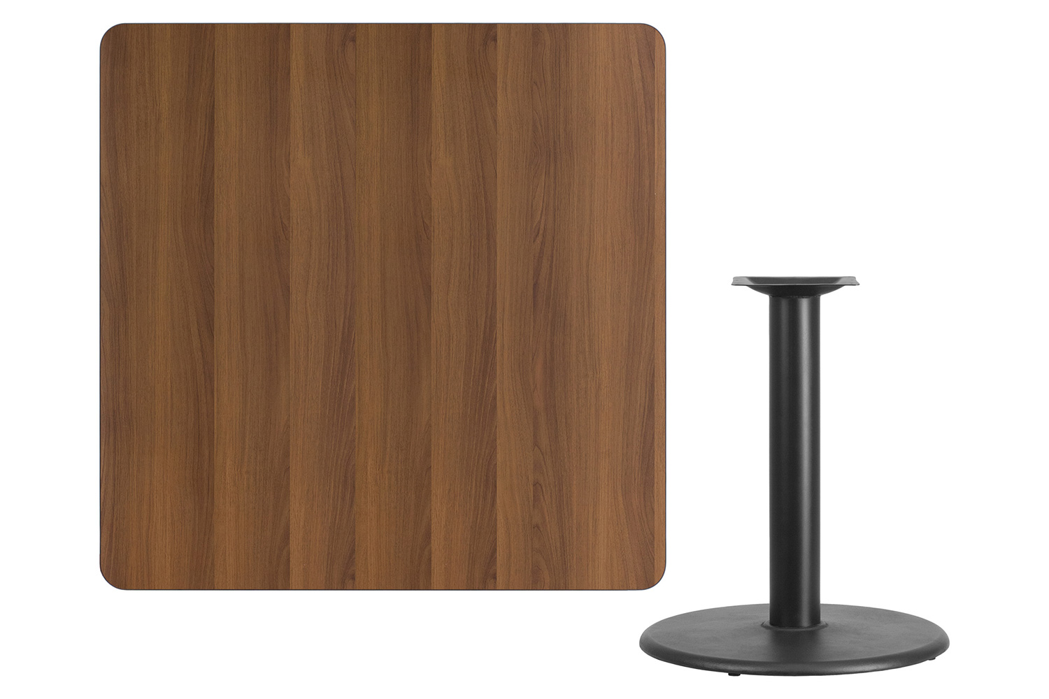 BLNK Square Table with 24'' Round Base - Walnut, 42"W