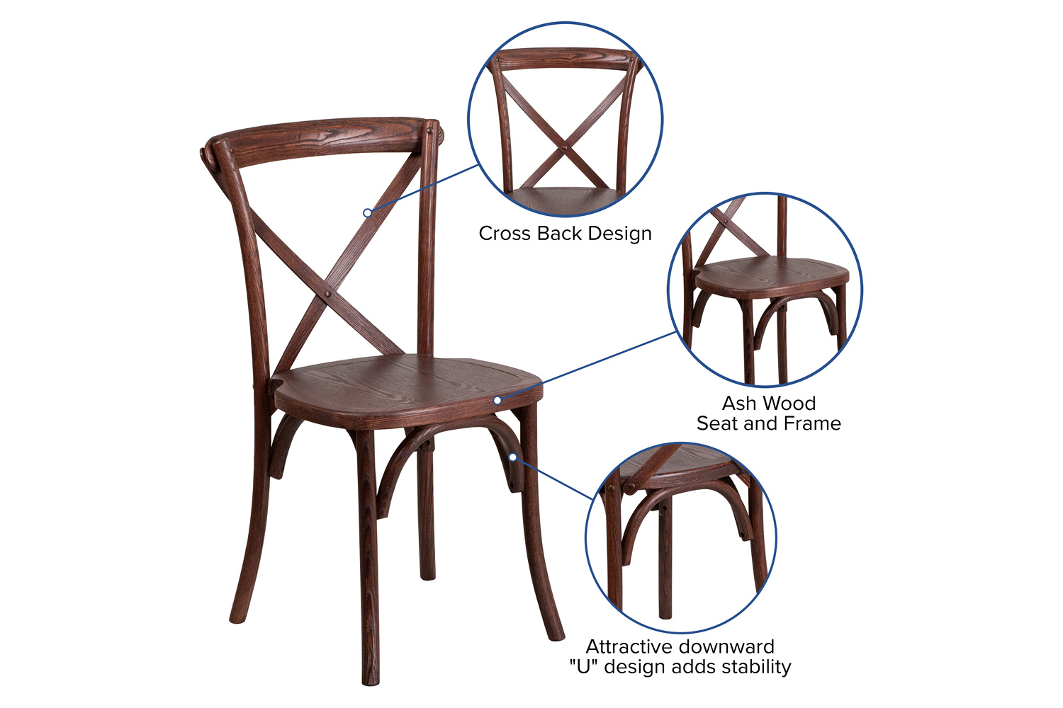 BLNK HERCULES Series Wood Stackable Cross Back Chair - Mahogany