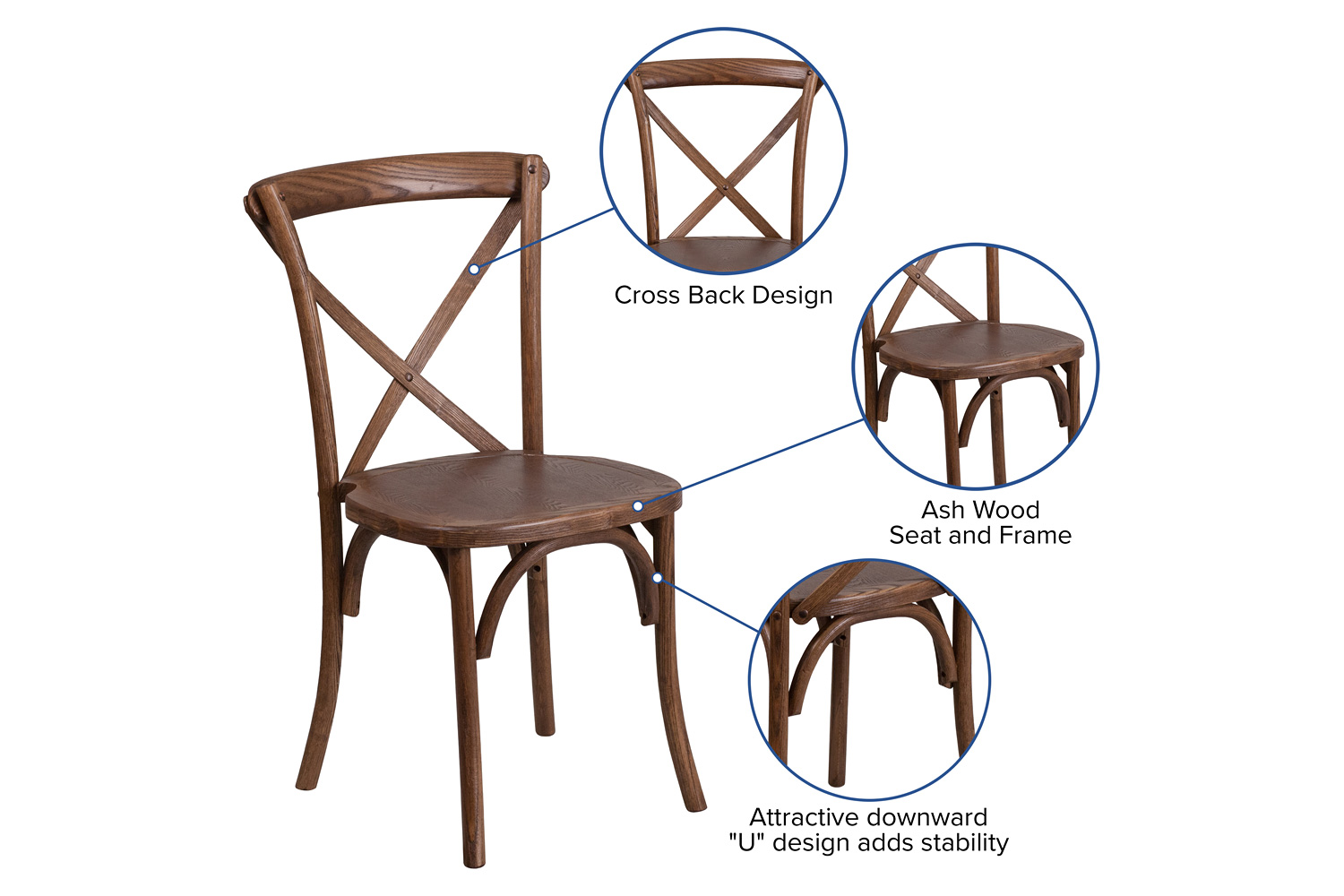 BLNK™ HERCULES Series Wood Stackable Cross Back Chair - Pecan