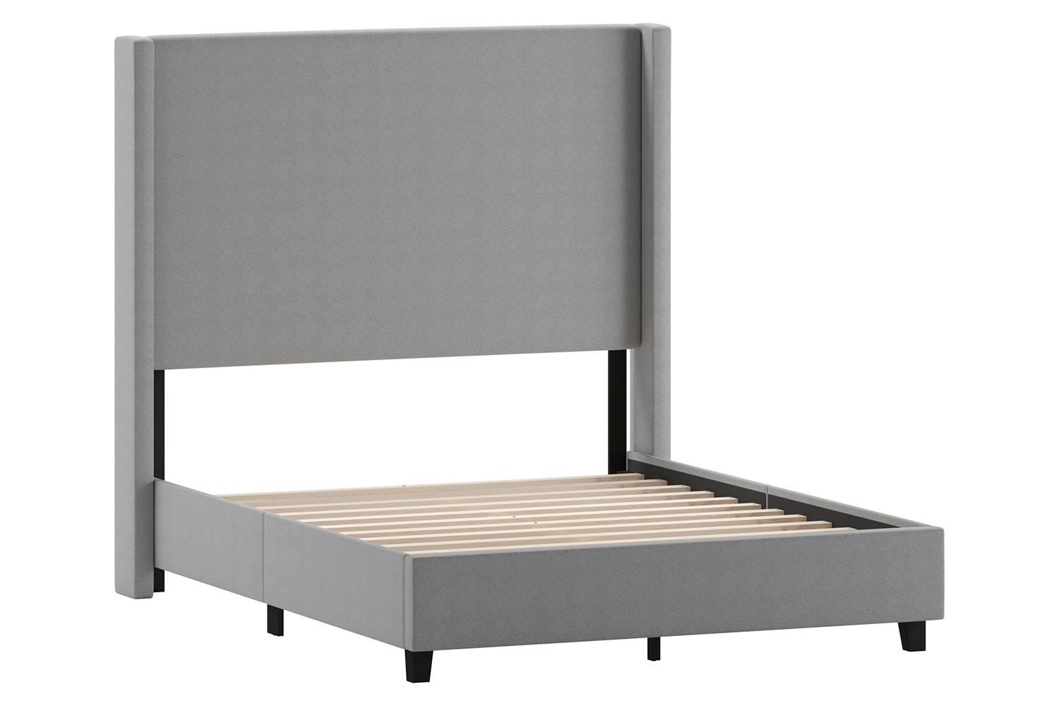 BLNK Quinn Upholstered Platform Bed with Channel Stitched Wingback Headboard - Gray, Full Size