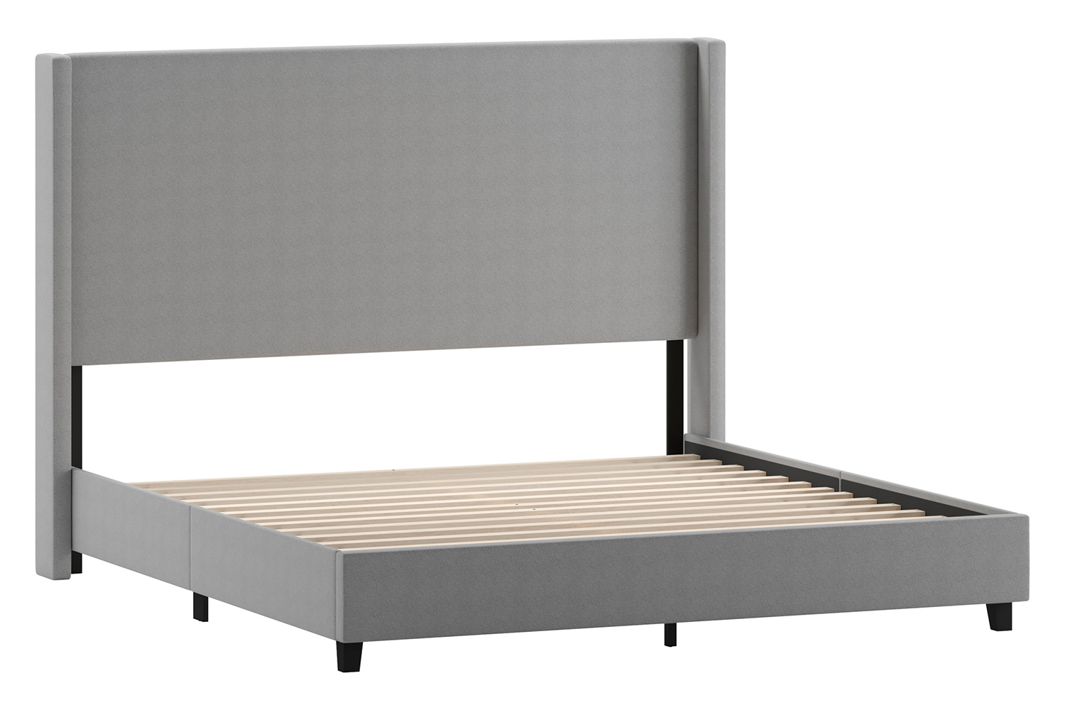 BLNK Quinn Upholstered Platform Bed with Channel Stitched Wingback Headboard - Gray, King Size