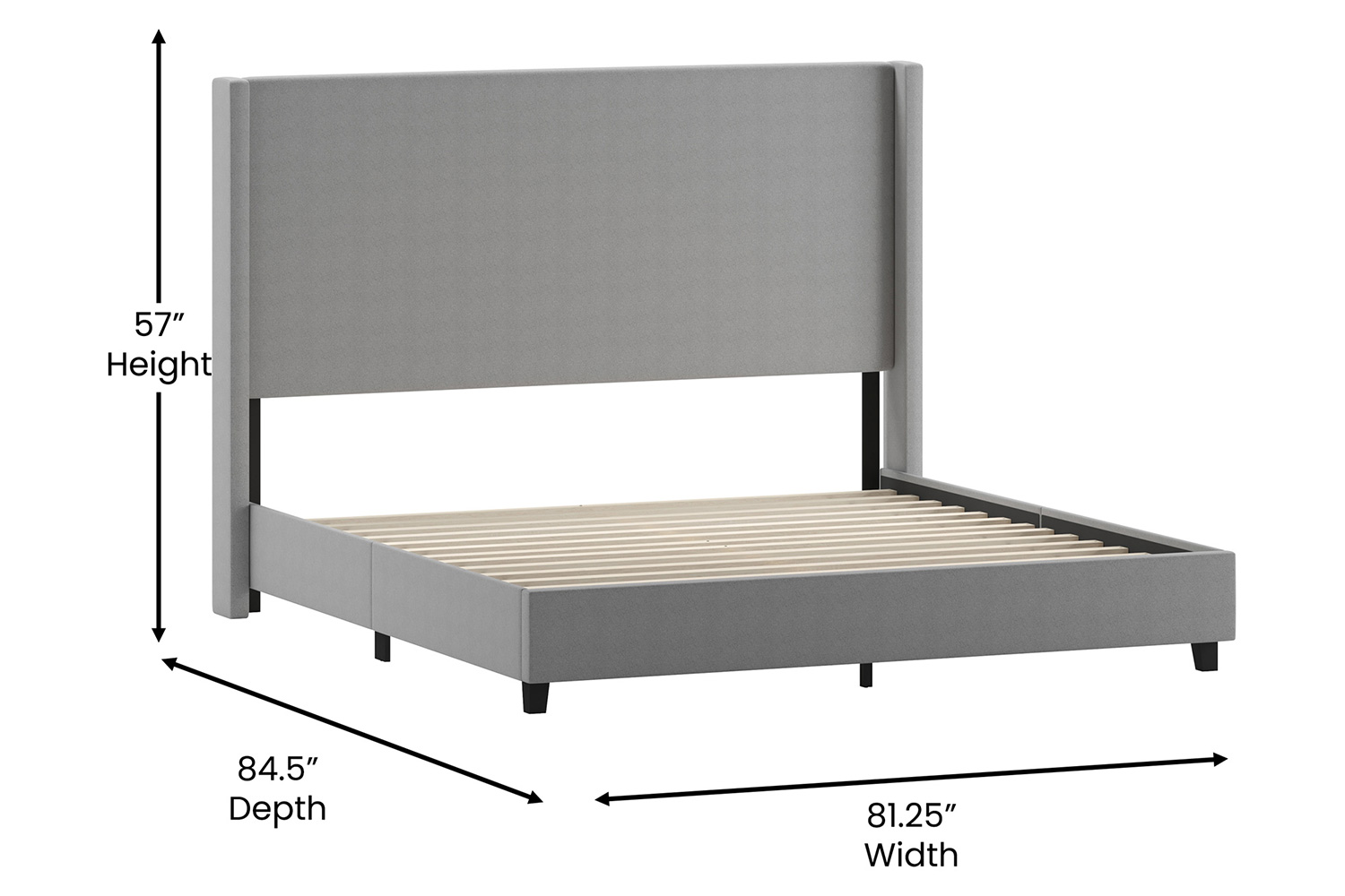 BLNK Quinn Upholstered Platform Bed with Channel Stitched Wingback Headboard - Gray, King Size