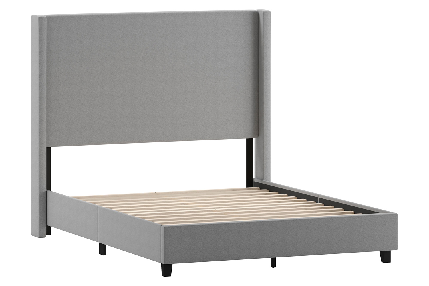 BLNK Quinn Upholstered Platform Bed with Channel Stitched Wingback Headboard - Gray, Queen Size