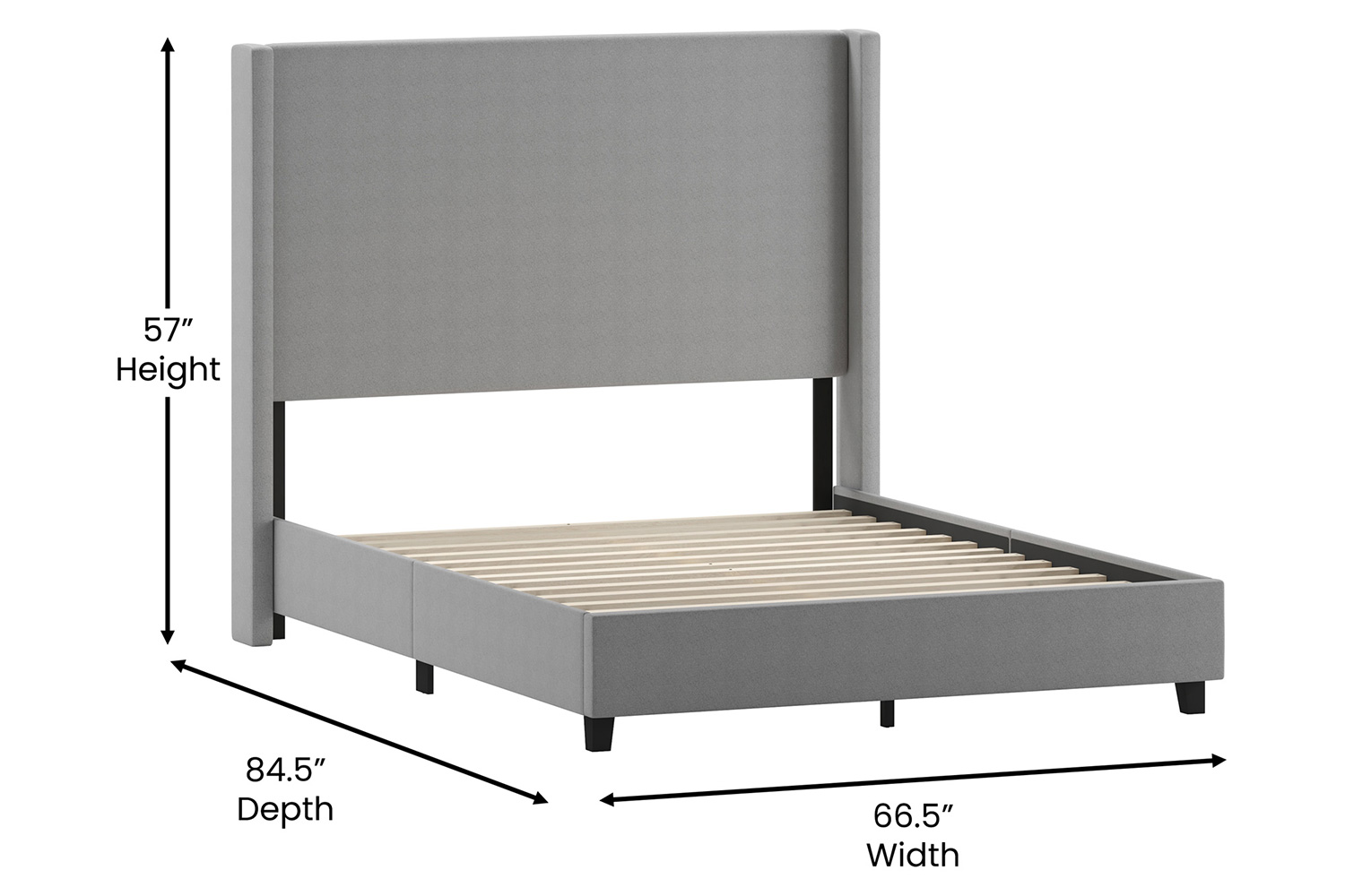 BLNK Quinn Upholstered Platform Bed with Channel Stitched Wingback Headboard - Gray, Queen Size