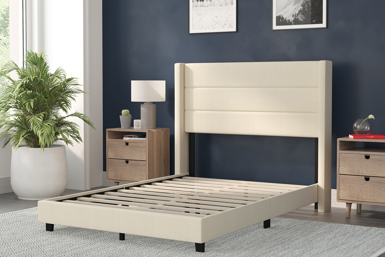 BLNK™ Hollis Upholstered Platform Bed with Wingback Headboard - Beige, Full Size