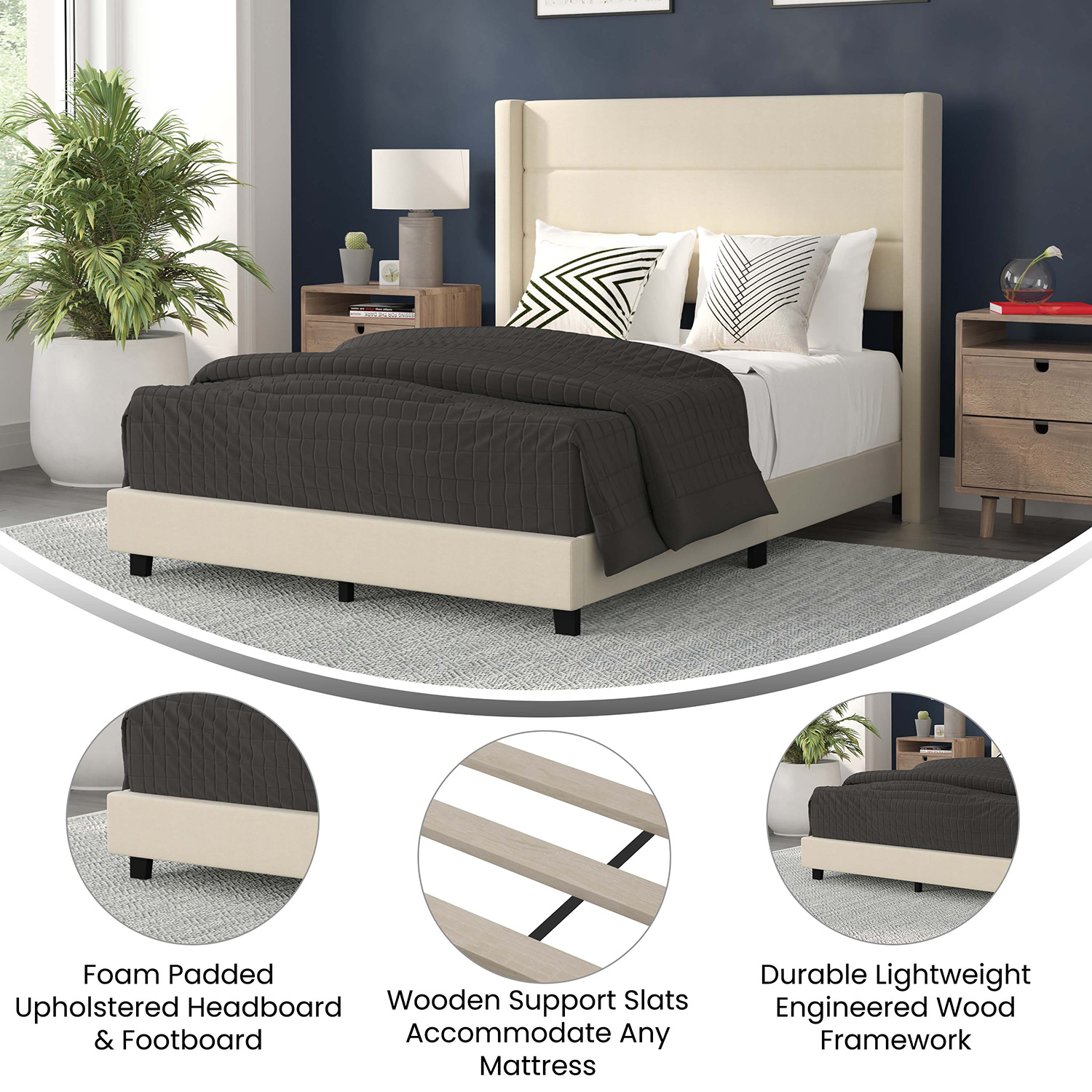 BLNK™ Hollis Upholstered Platform Bed with Wingback Headboard - Beige, Full Size