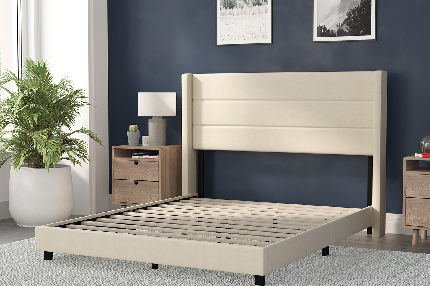 BLNK™ Hollis Upholstered Platform Bed with Wingback Headboard - Beige, Queen Size