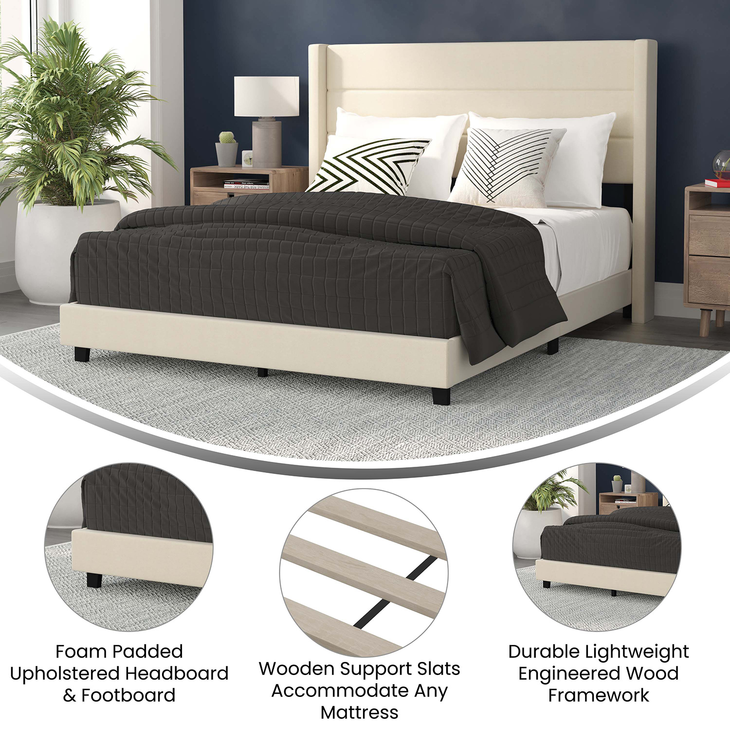 BLNK™ Hollis Upholstered Platform Bed with Wingback Headboard - Beige, Queen Size