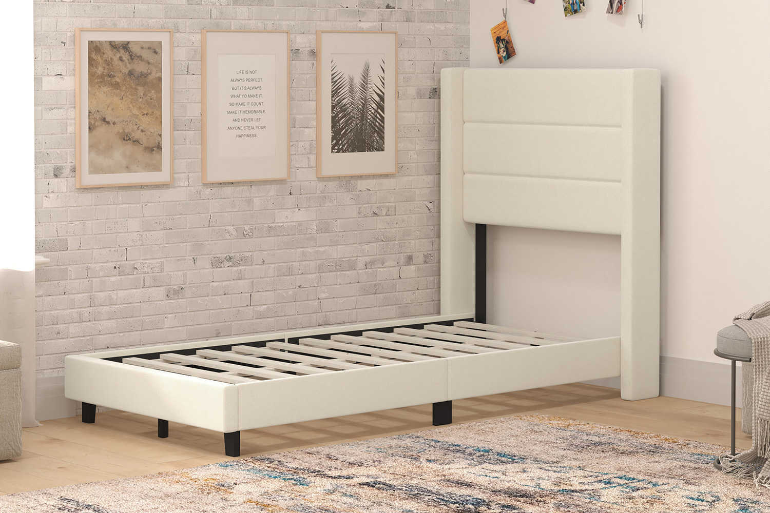 BLNK™ Hollis Upholstered Platform Bed with Wingback Headboard - Beige, Twin Size