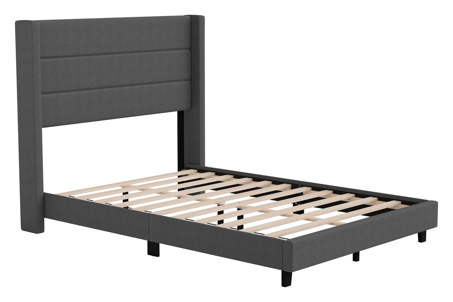 BLNK Hollis Upholstered Platform Bed with Wingback Headboard - Charcoal, Full Size