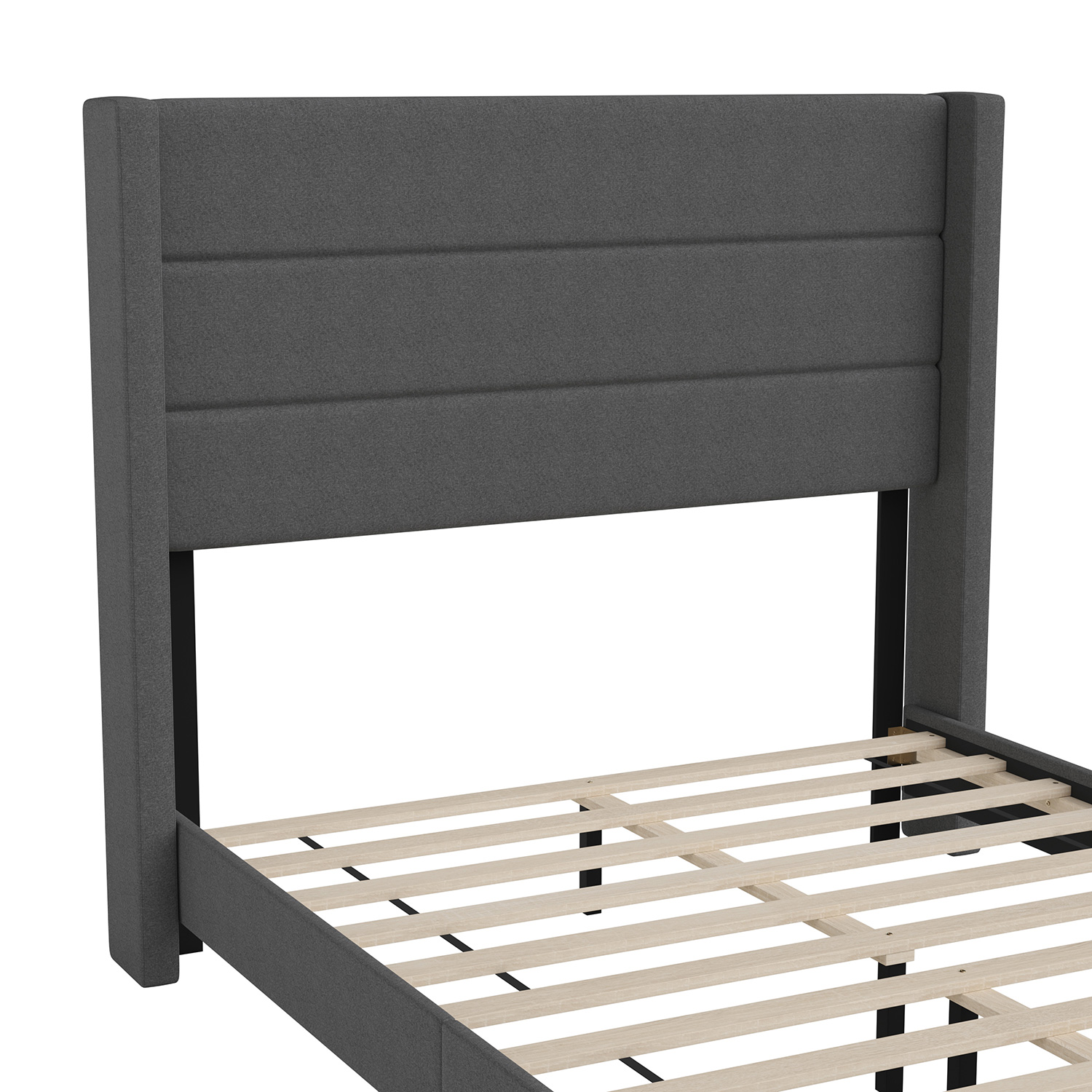 BLNK Hollis Upholstered Platform Bed with Wingback Headboard - Charcoal, Full Size