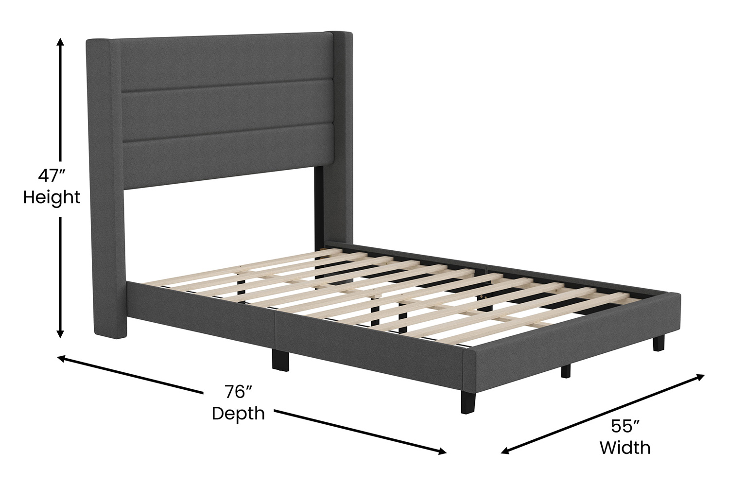 BLNK Hollis Upholstered Platform Bed with Wingback Headboard - Charcoal, Full Size