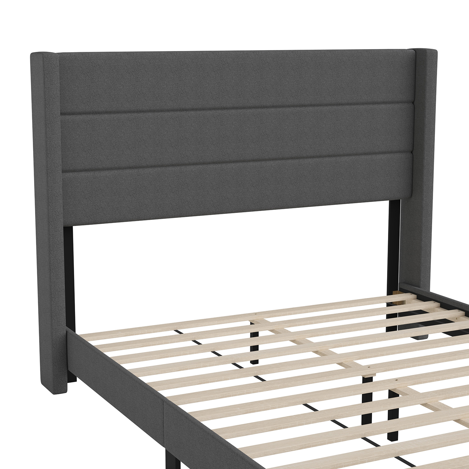 BLNK Hollis Upholstered Platform Bed with Wingback Headboard - Charcoal, Queen Size