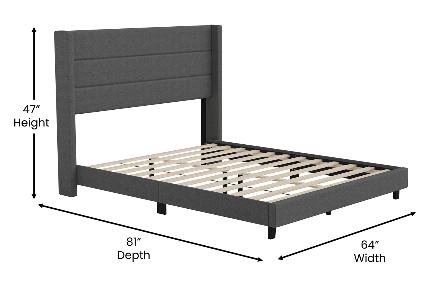 BLNK Hollis Upholstered Platform Bed with Wingback Headboard - Charcoal, Queen Size