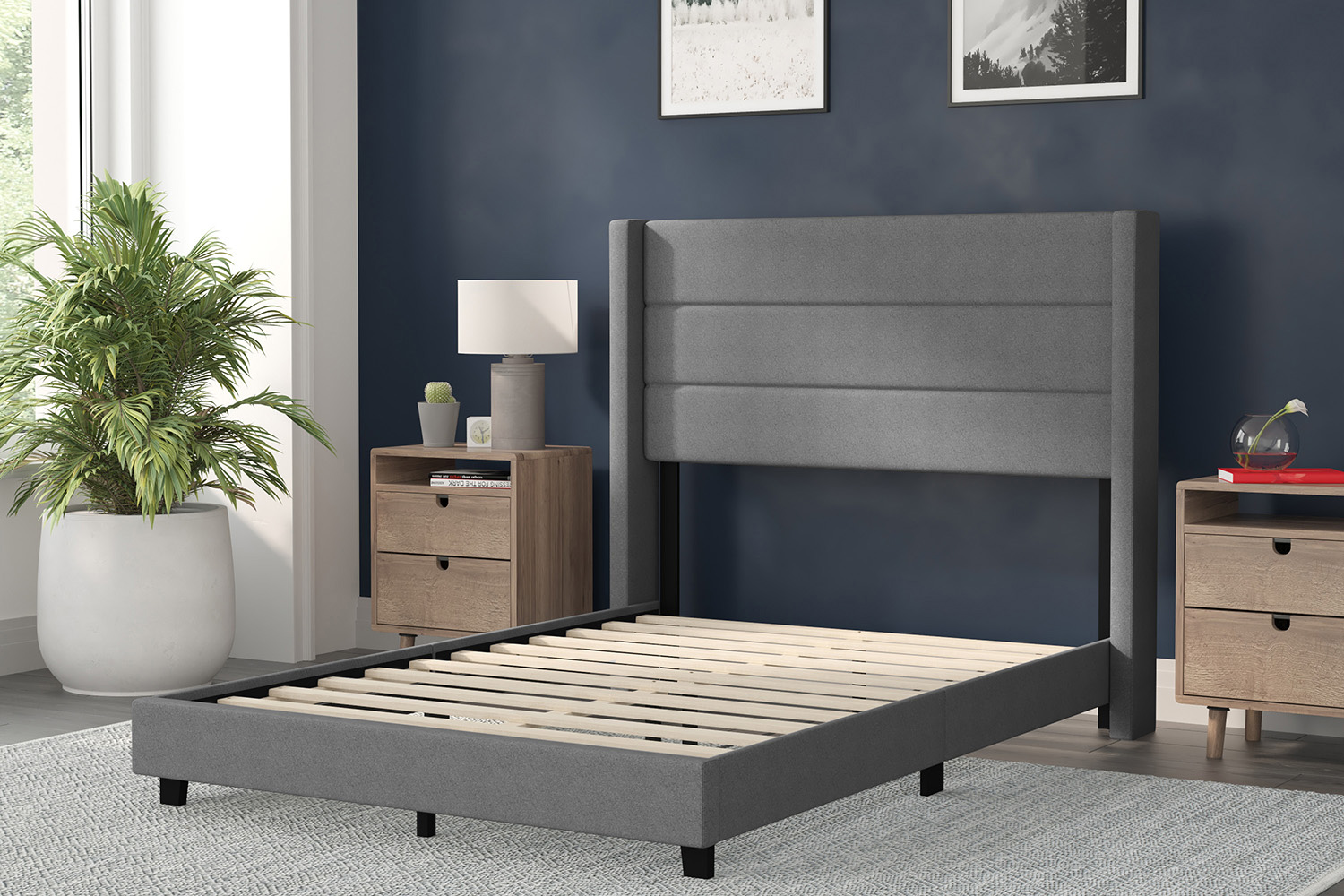 BLNK™ Hollis Upholstered Platform Bed with Wingback Headboard - Gray, Full Size