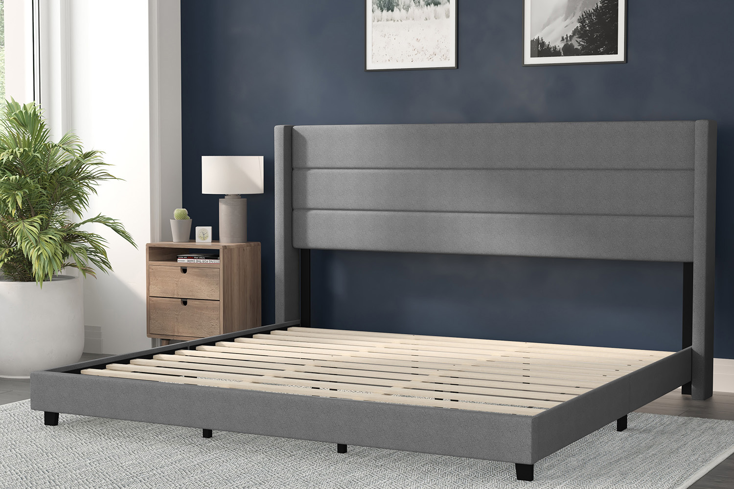 BLNK Hollis Upholstered Platform Bed with Wingback Headboard - Gray, King Size