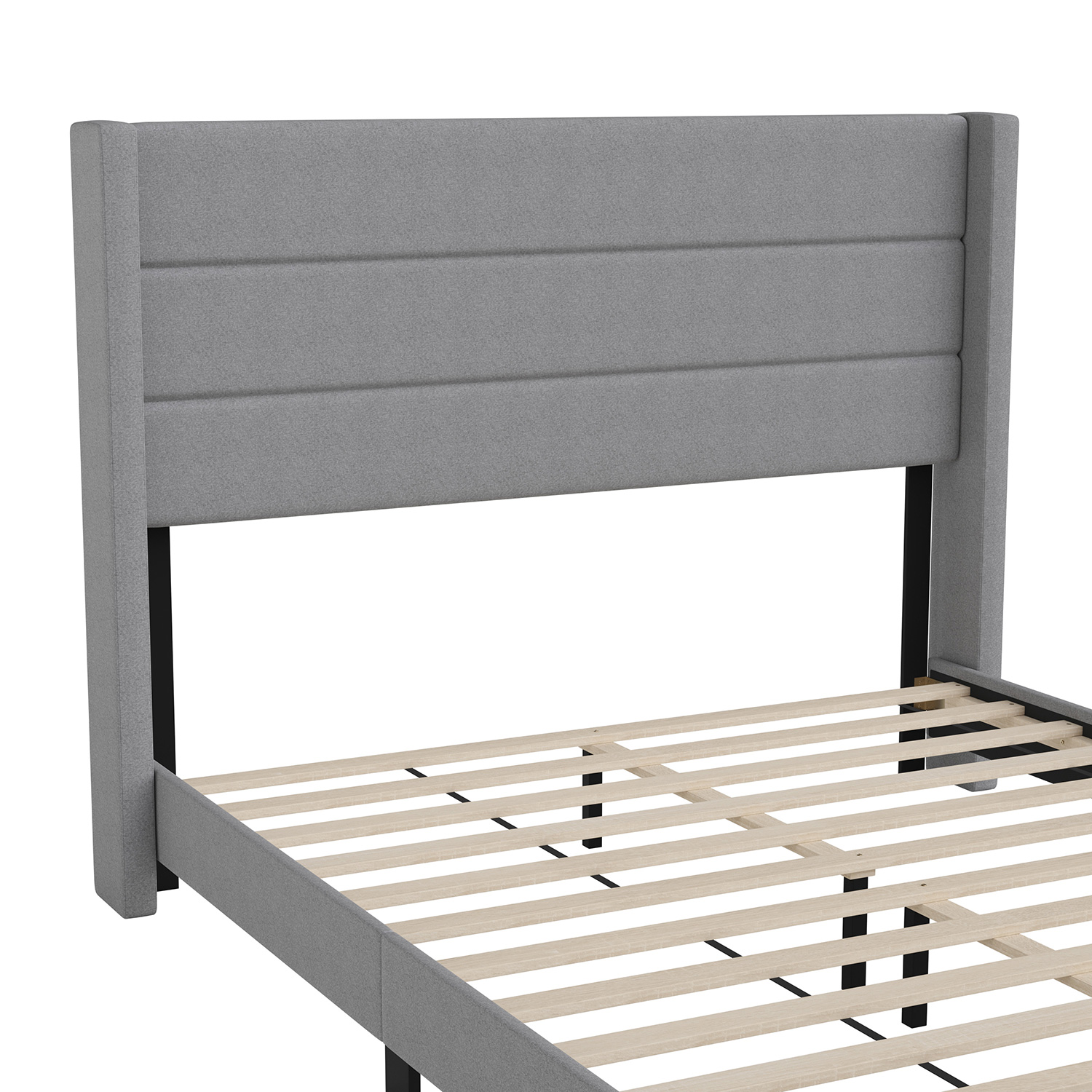 BLNK Hollis Upholstered Platform Bed with Wingback Headboard - Gray, Queen Size