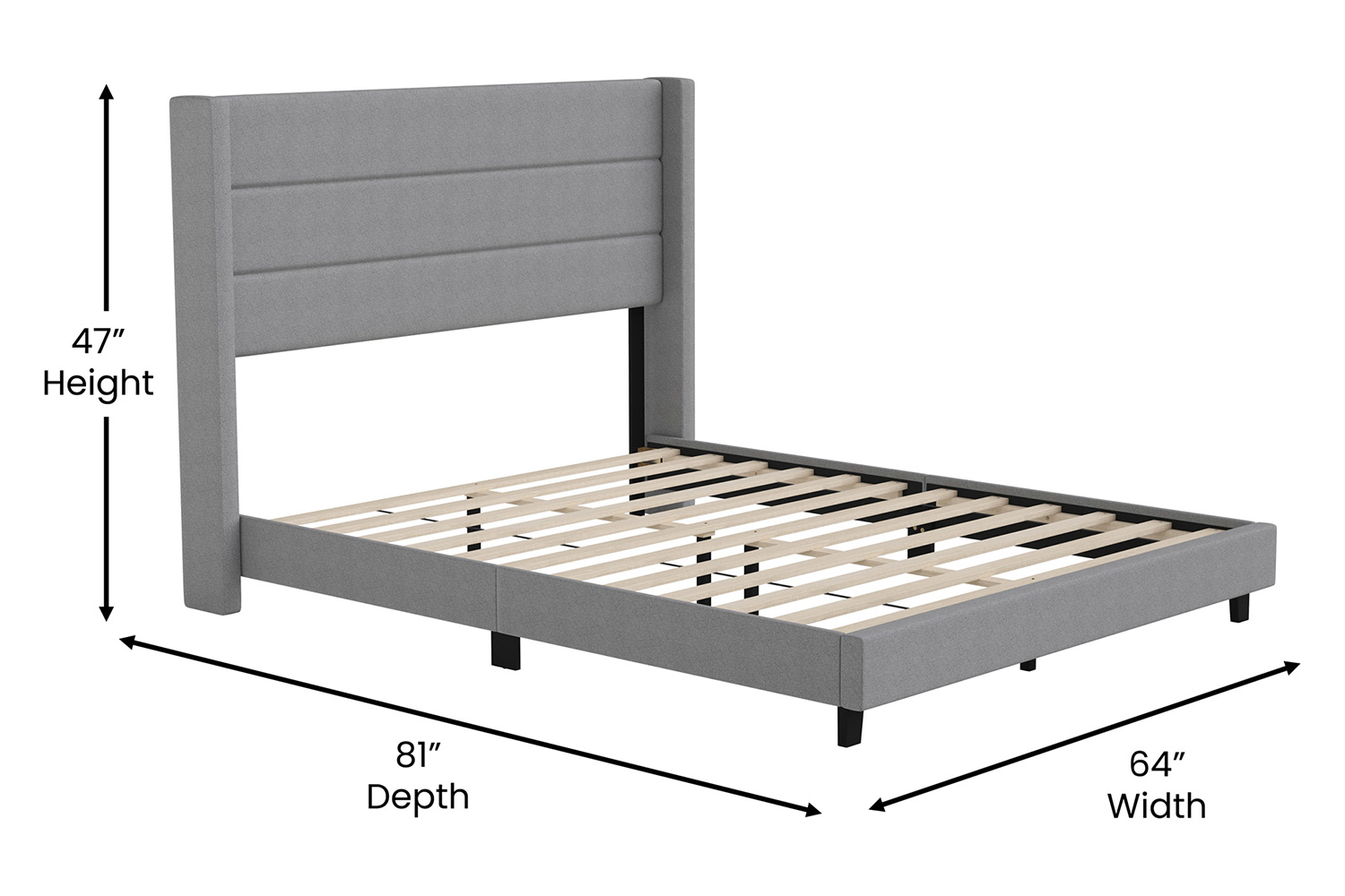 BLNK Hollis Upholstered Platform Bed with Wingback Headboard - Gray, Queen Size