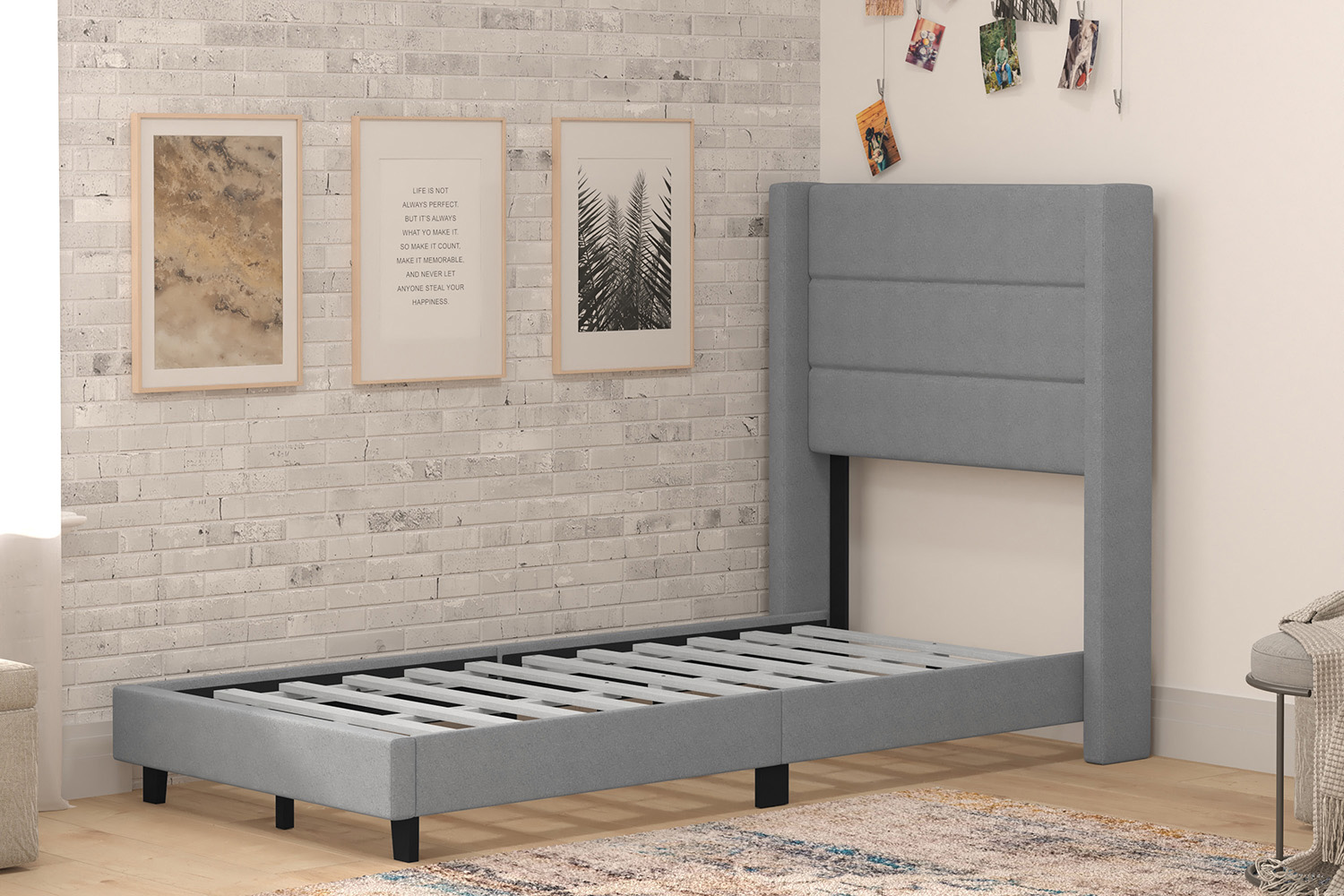 BLNK Hollis Upholstered Platform Bed with Wingback Headboard - Gray, Twin Size