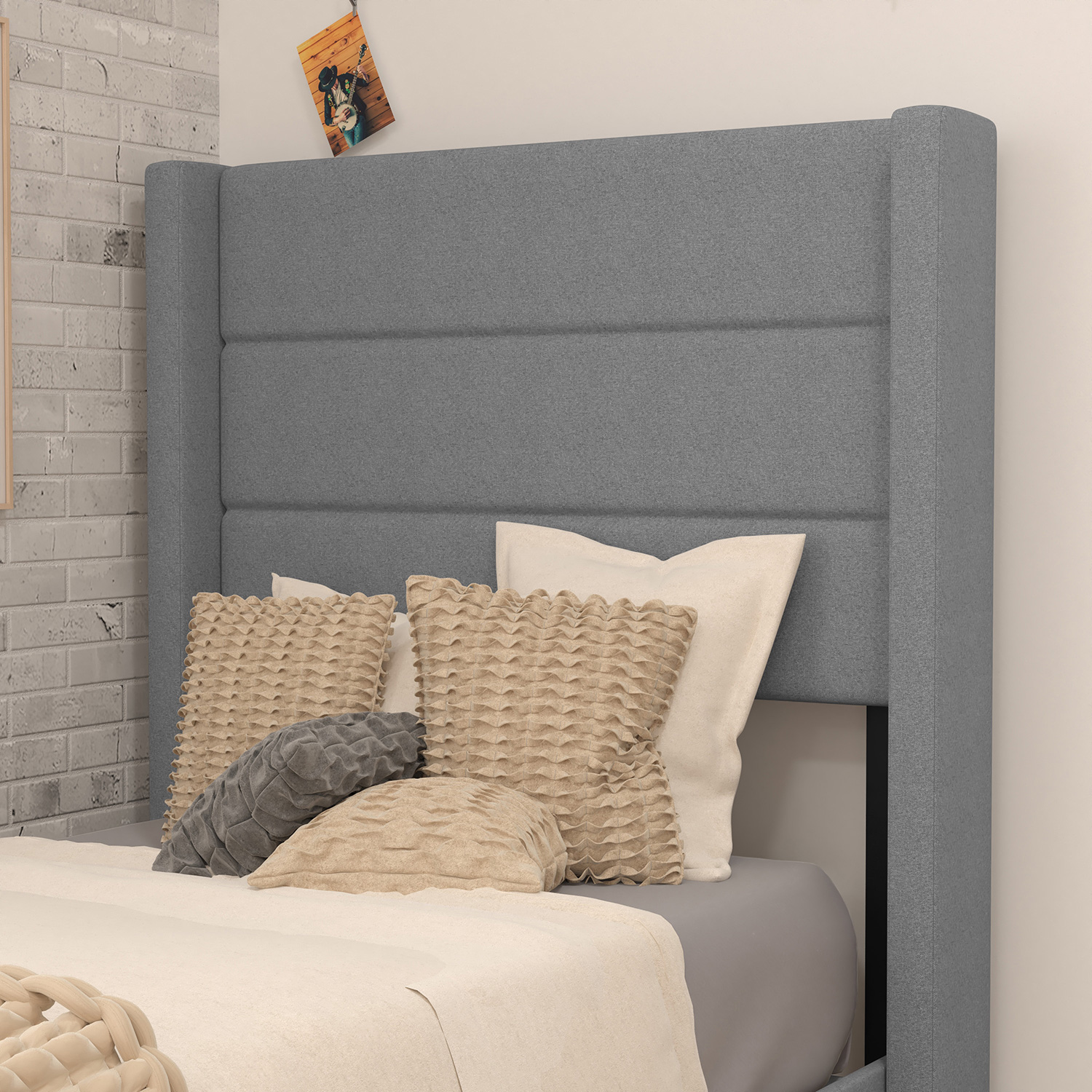 BLNK Hollis Upholstered Platform Bed with Wingback Headboard - Gray, Twin Size